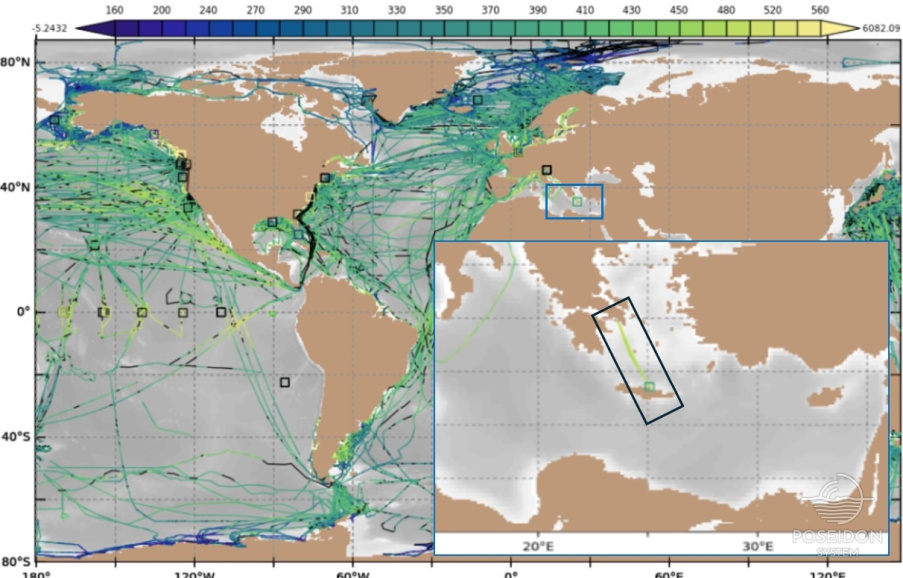 SOCAT data spatial coverage from 2020 to 2025 obtained using the SOCAT Data Viewer. The black box indicates the location of POSEIDON Ferrybox and HCB.