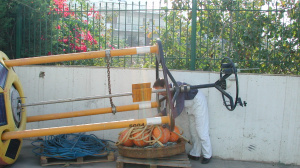 Preparation for one of the first maintenance cruises of the buoy network (November 2000)