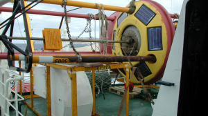 A ready to be deployed buoy on the R/V AEGAEO's deck (December 2000)