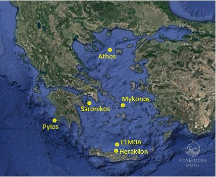 Locations of fixed position POSEIDON system buoy moorings