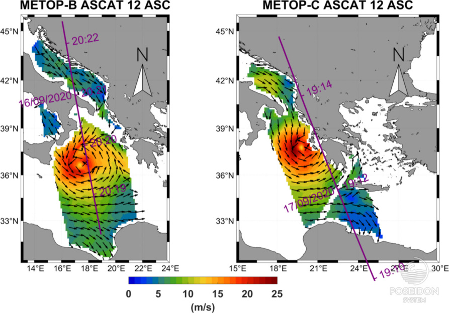 Μετρήσεις ταχύτητας ανέμου από μετρητές σκέδασης (scatterometer) των δορυφόρων METOP-B & METOP-C