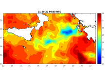 “IANOS” Medicane: Sea surface temperature map (night shot) - 21 September 2020