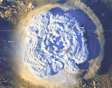 Tonga volcano eruption space image
