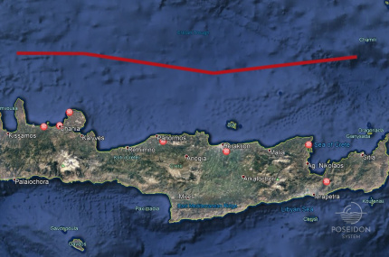 The trajectory of the glider in the Cretan Sea